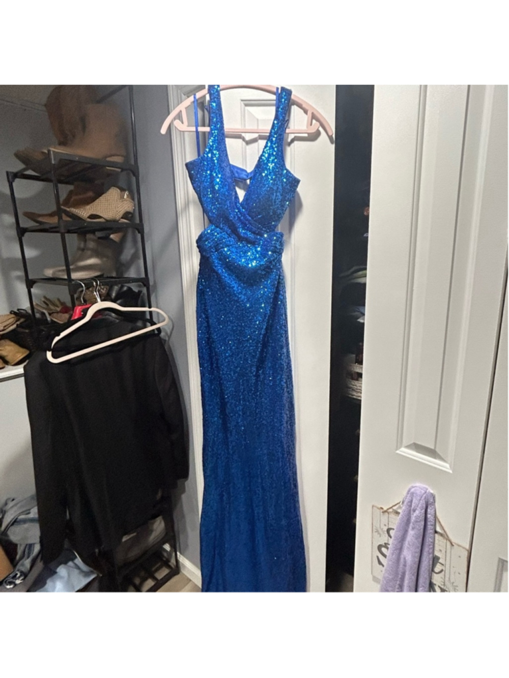 Elegant Blue Sequin Evening Gown Fabian’s size 4